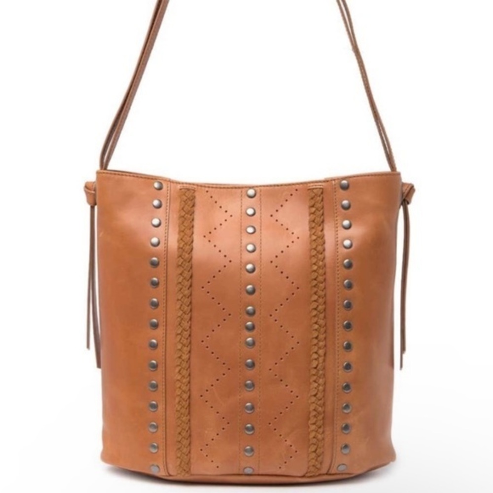 Lucky Brand Brown Leather Tivy Studded Shoulder Bag